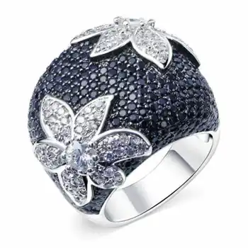 Moda ustvarjalne black mikro podolgovat pretirane ženske strani ornament osebnost Beli Retro cvet poročni prstan