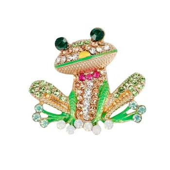 srčkan Energtic Svetlo Zelena Emajl Kristalno trak lok Žaba živali Broške Pin za ženske dodatki