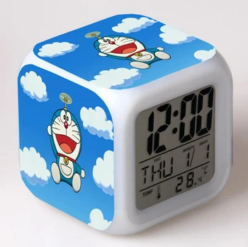 Doraemon anime Risanke LED 7 Barvo Flash Digitalne Budilke stenske Ure Noč Svetlobe Spalnica Desk Clock Alarm-Clock despertador