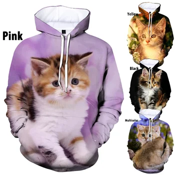 2023 Nov Modni luštna mačka hoodies 3D Živali Cat Natisnjeni Hoodie Casual Moški /Ženske Hooded Dolgimi Rokavi, Puloverji XXS-6XL