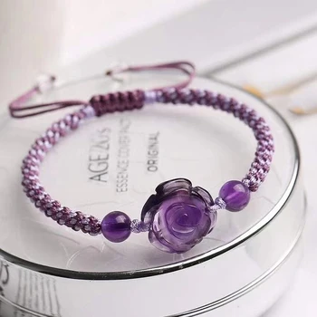 Trgovina Purple Naravni Kristal, Ročno Tkanje Cvet Kroglice Zapestnica Za Ženske Prisotne Bangle Etnične Modni Nakit JoursNeige