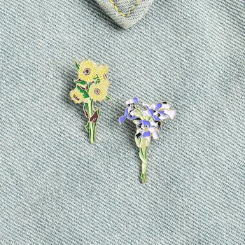 EleganteBloem Broches Voor Vrouwen Rastlin Broche Emaille Revers Pin Telovnik Obleko Srajco AccessoiresSunflower iris broška oblačila
