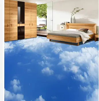 Modro nebo in beli oblaki 3D tla, pvc samolepilne tapete Doma Dekoracijo kopalnica tla ozadje