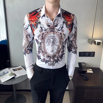 Vintage Baročno Razkošje Socialne Bluze Royal Retro Potiskanih Majic Načrta Za Mens British Slog Stilsko Mens Oblačila Stranka Obrabe
