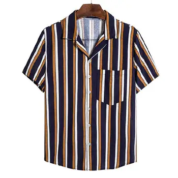 Modne Moške Srajce Svoboden Kratek Rokav Črtasto Majico Priložnostne Hawaiian Majica za Moške Gumb Gor Moški Bluzo camisa masculina 2022