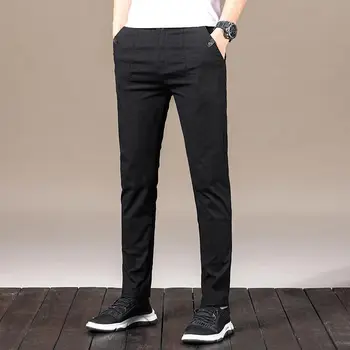 moške hlače priložnostno fitnes slim bombažne mešanice dolge hlače, plus velikost 2019 pomlad elastična khakis siva, črna mladi dolge hlače