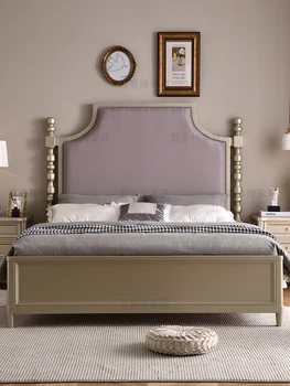 Luksuzni Ameriški masivnega lesa kralj posteljo francoski mojster zakonsko posteljo Sodobne preprost 1,8 m usnje postelja