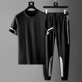 2022 Poletje, Mens Sklopov (t-majice+hlače) Luksuzni Kratek Rokav Preplete Design Šport Priložnostne Moški Kompleti Moda Vitek Človek Nastavi 5xl