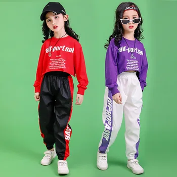 Otroci Hip Hop Oblačila Dekleta Jazz Street Dance Kostumi za Otroke Midriff-golih Majica Jogger Hlače Dvorana Plesno Obleko