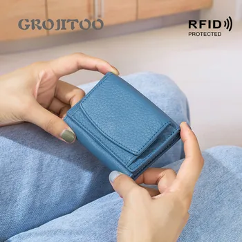 GROJITOO Novo prvo plast cowhide mini denarnice, ženske ultra-tanek rfid zaščiteni denarnice pebbled usnje kratek torbici