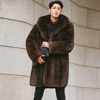 2022 Zimske Moške Imitacije Fox Lase Coats Luksuzni Dolgo Moški Windbreaker Velika Velikost Modi Toplo Mink Krznena Oblačila