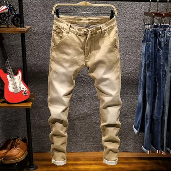 Nov Slog Moške Jeans, Moda za Priložnostne Visoke kakovosti Stretch Skinny Jeans Moške Naravnost Slim Kavbojke Boutique blagovne Znamke Hlače
