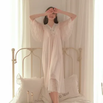 Poletje Princesa Modal Nightgowns Za Ženske Letnik Gaza Metulj Rokav Sleepwear Poletne Počitnice Seksi Obleko Noč