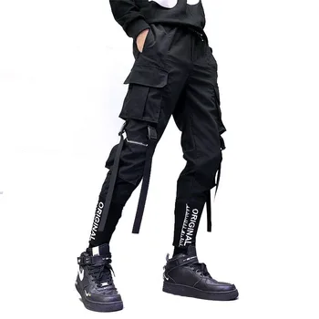 2022 Novo Mens Hip Hop Moških Trakovi Tovora Hlače Modni Elastični Pas Priložnostne Ulične Mens Joggers Hlače moška Oblačila