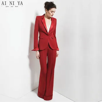 Rdeča Buttom 2 Kos Določa Ženska Poslovne Obleke, Delo Ženski Urad Enotno Elegantne Hlače Obleke Večer Naravnost Po Meri Hlače