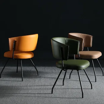 Črna Udobno Kovinske Noge Luksuzni Stoli Za Jedilnico Usnje Moda Minimalističen Lounge Chair Oblikovalec Sillas Pohištvo
