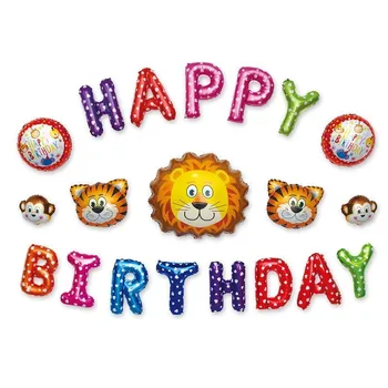 Jungle Živali Folija Baloni Happy Birthday Party Paket Okraski Otroci Helij Baby Tuš Spolu razkrije, Lev, tiger Trebušaste