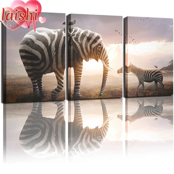 3pcs Ustvarjalne živali umetnosti, zebra slon Diamond Slikarstvo Navzkrižno Šiv Polno Vezenje, Mozaik, Art Sliko Okrasnih Dekor