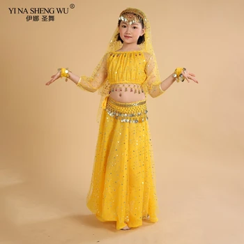 Trebuh Ples, Oblačila Indijski Bollywood Ples Trebuh Kostumi za Otroke 7pcs Otrok Seksi Bellydance Oblačila Orientalski Ples za Fazo