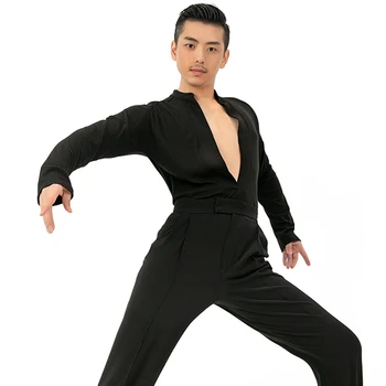 Novo latinsko Dance Kostumi Za Moške V-izrez Srajce Moški Chacha Samba Tango latinsko Plesna Predstava Oblačila Praksi Obrabe DQS8404