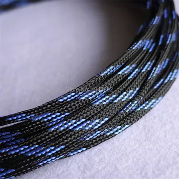 Črno-Modro - Visoka kakovost 4 mm Pleteni PET Razširljiv Cevi, Visoko Gostoto Oplaščenje Pleteni Kabel Rokavi