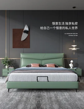 Depp minimalističen italijanski usnje posteljo svetlobno razkošje 1,8 m spalnico mehko vrečko sodobne preprost dvojno usnje poročno posteljo