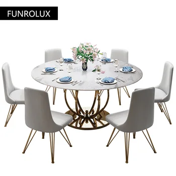 Sodobna restavracija gospodinjski marmorja okroglo jedilno mizo za 6 ljudi iz nerjavečega jekla jedilna miza