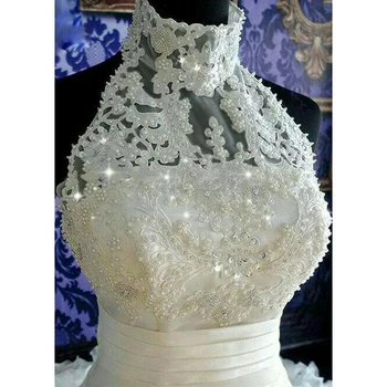 Krasen Obleke Žogo Poroka Obleke, Visoke Kakovosti Organza s Til Poročne halje Povodcem Iskrenje Kroglice Sequins Crystal