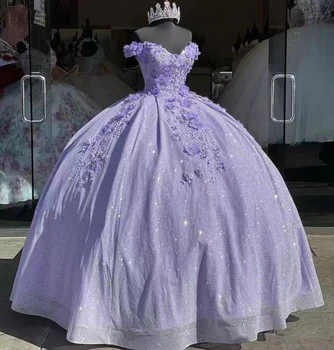 Vijolična A-Line Quinceanera Obleke 2022 Nova Princesa Ljubica Til Appliques Žogo Obleke Brithday Stranka Obleke Vestidos De 15 Años