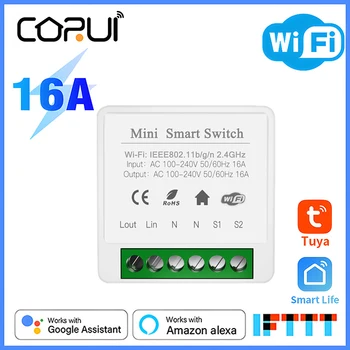 CoRui 16A Mini Tuya Wifi Smart Stikalo Modul 2-način Nadzora Pametni Dom Luči Stikala Delo Z Alexa googlova Domača stran Smart Življenje