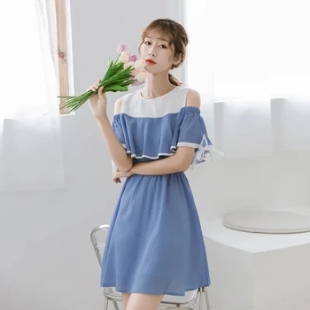Obleka ženske študentov korejska različica svoboden 2021 poletje nova kratka sleeved brez naramnic college stil dekle krilo vestidos